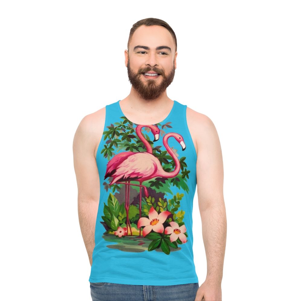 Retro pink flamingo unisex tank top