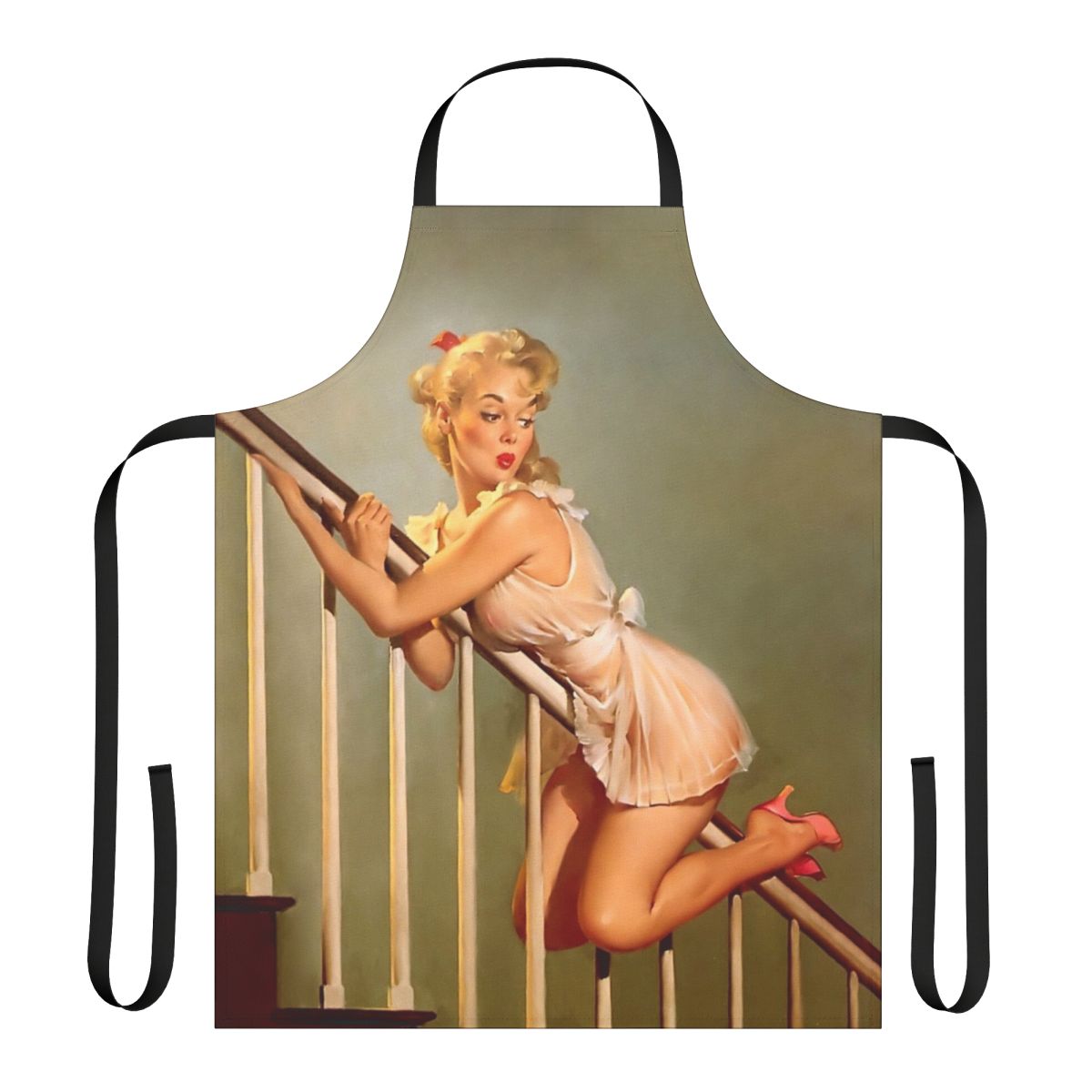 Retro pinup girl posing in a vintage-inspired apron