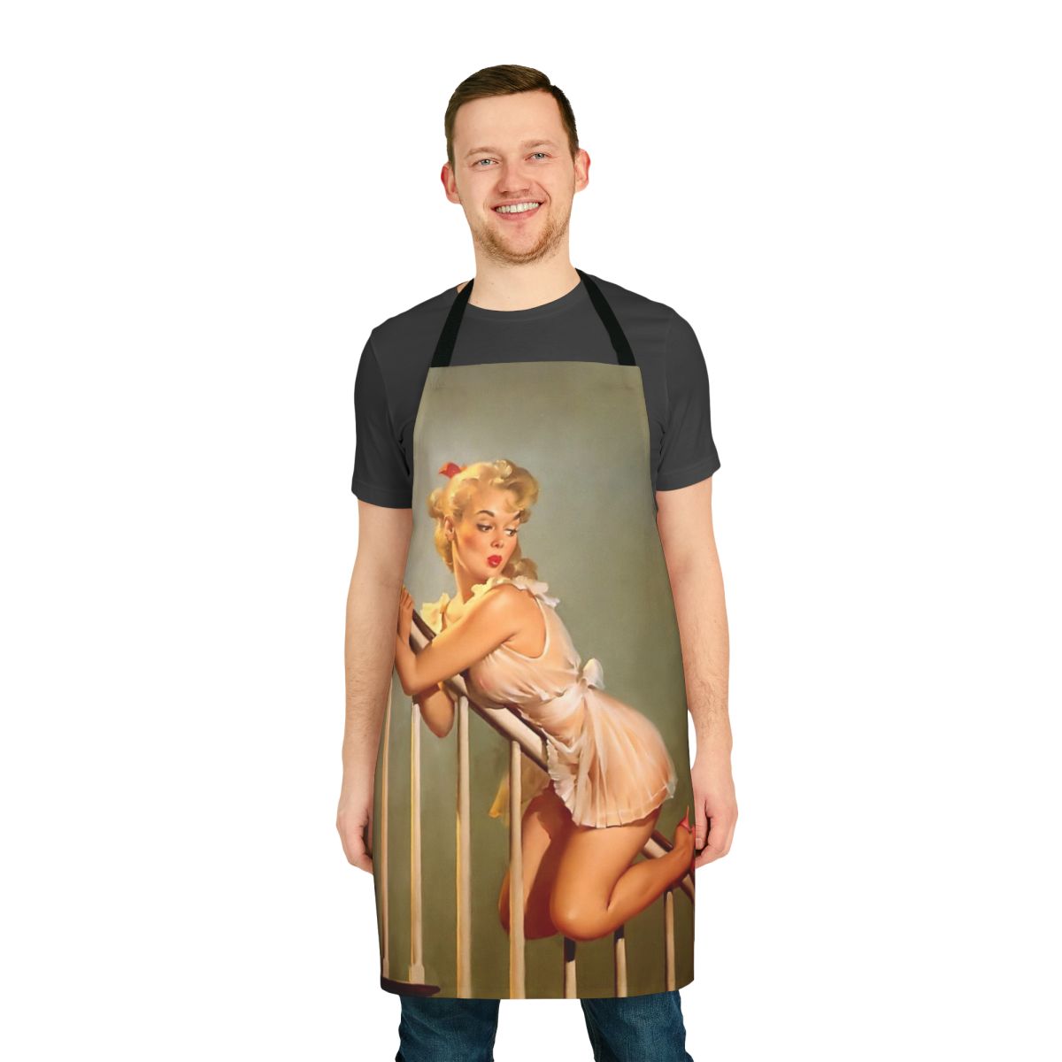 Retro pinup girl posing in a vintage-inspired apron