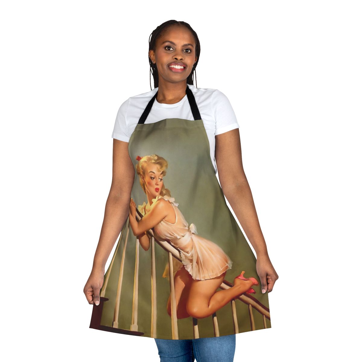 Retro pinup girl posing in a vintage-inspired apron