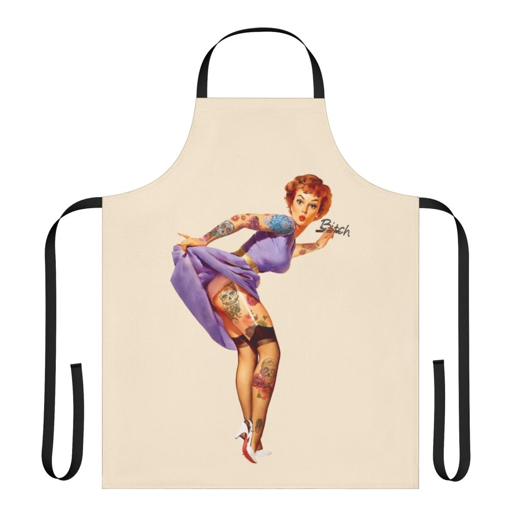 Retro pinup style apron featuring floral and sugar skull designs