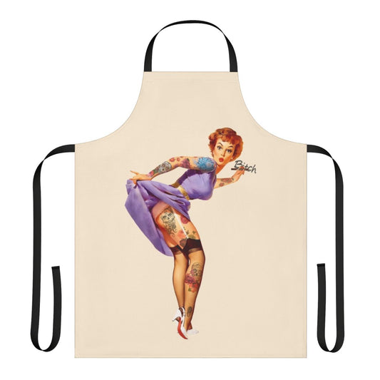 Retro pinup style apron featuring floral and sugar skull designs