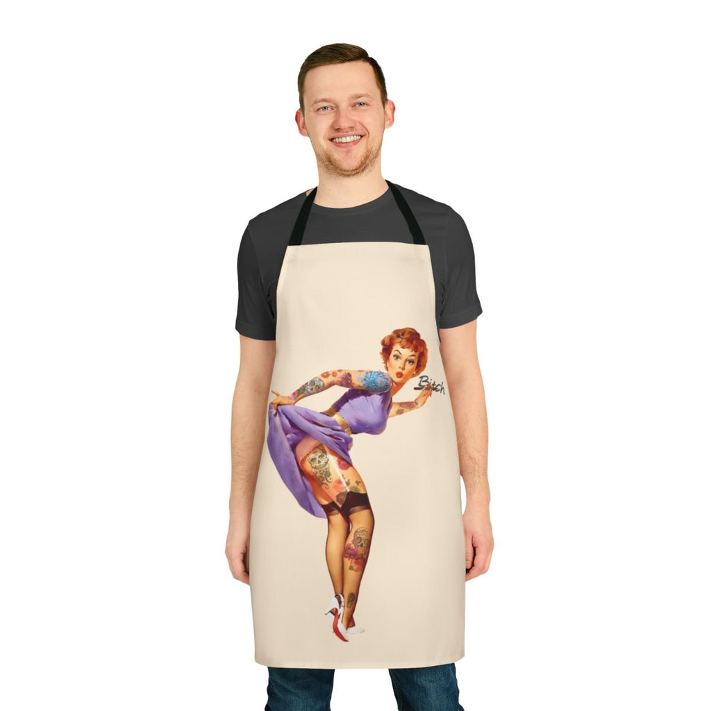 Retro pinup style apron featuring floral and sugar skull designs