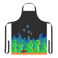 Retro gaming apron featuring pixel art design inspired by the classic Moon Patrol arcade game