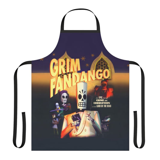 Grim Fandango inspired apron featuring retro pixel art design