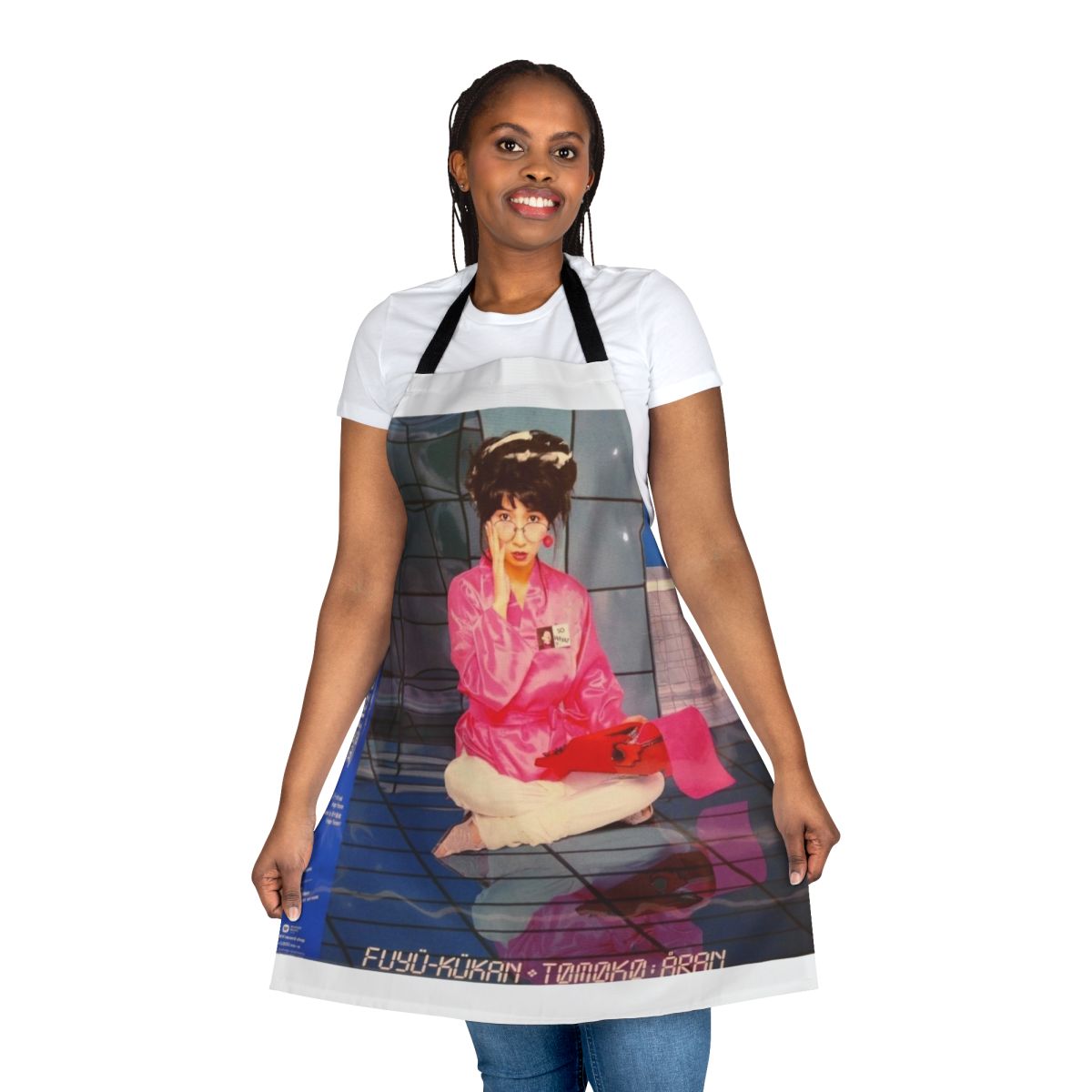 Retro-style apron featuring the artwork and aesthetic of Japanese pop artist Tomoko Aran's "I'm in Love" song.
