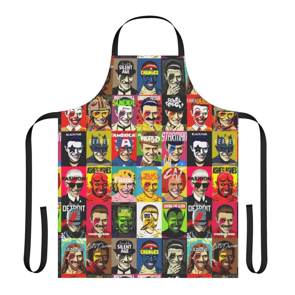 Colorful retro pop art style apron with 1980s and 1970s pop culture mashup design