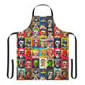 Colorful retro pop art style apron with 1980s and 1970s pop culture mashup design