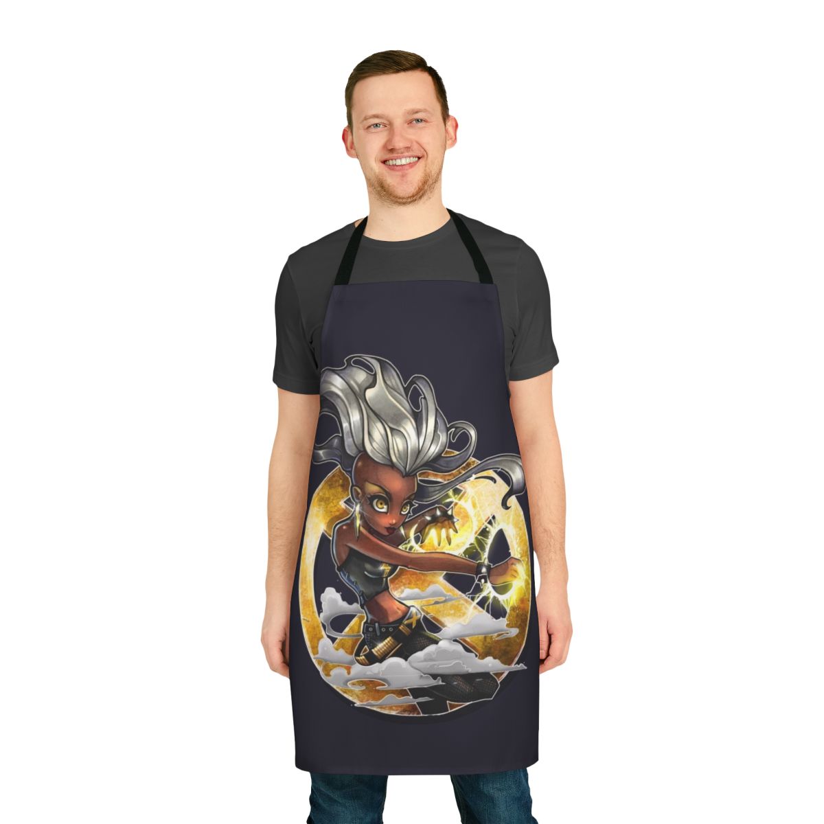 Colorful retro-style apron with pop art graphics