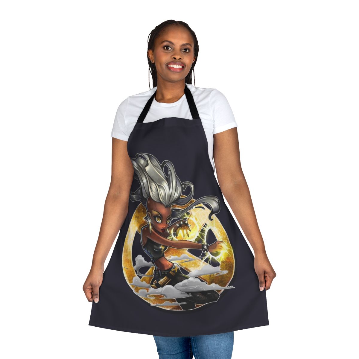 Colorful retro-style apron with pop art graphics
