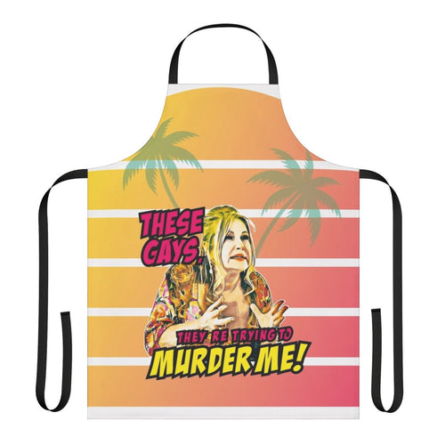"Retro pop art style apron featuring a comedic design inspired by the TV series The White Lotus and actress Jennifer Coolidge"