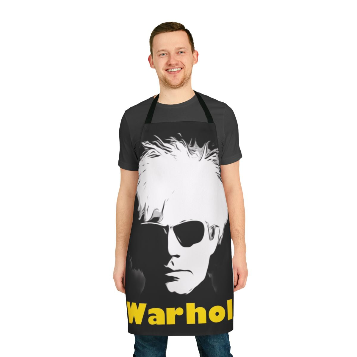 Retro pop art cooking apron featuring Andy Warhol's iconic Campbell's Soup design