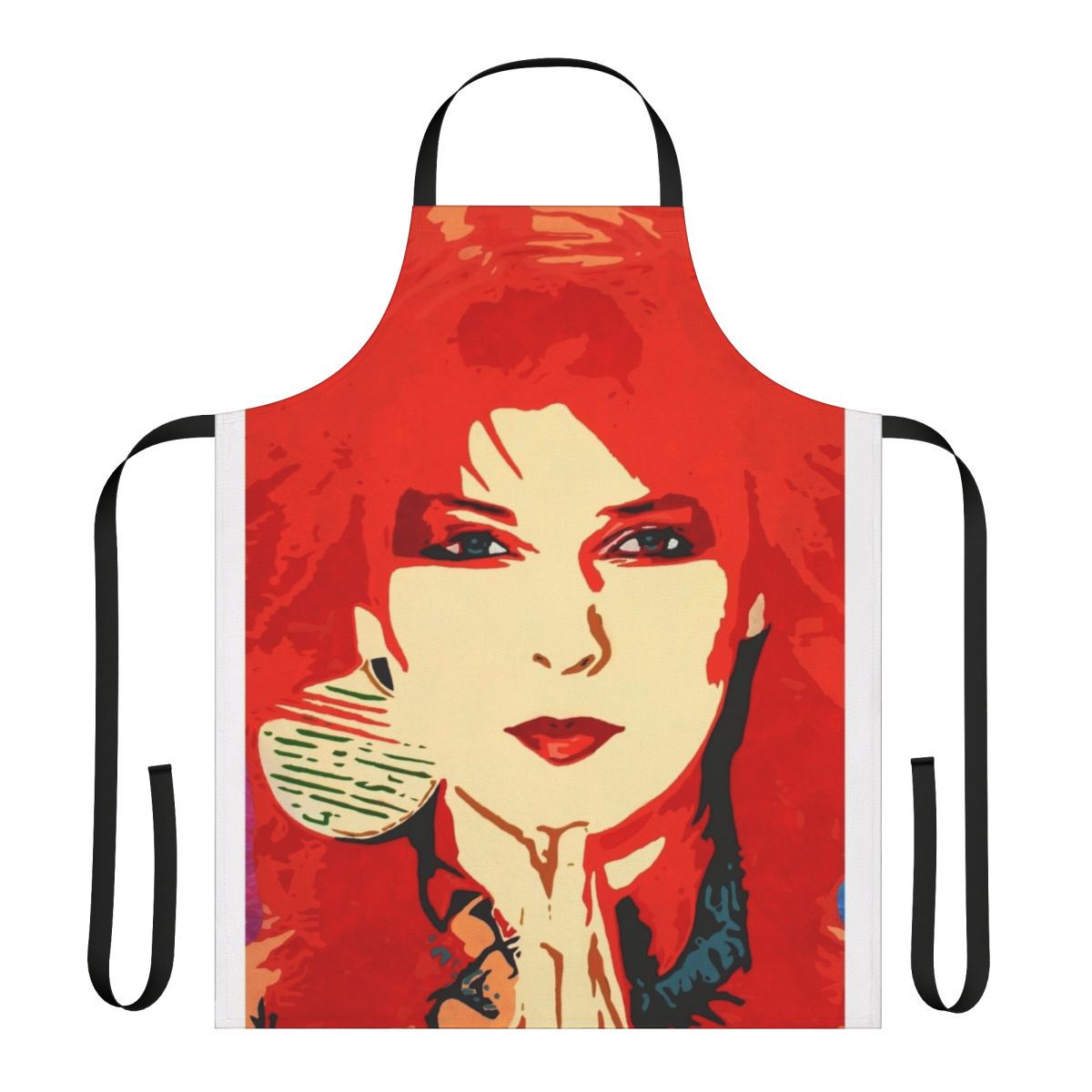 Vibrant and colorful pop art style apron featuring Toyah Wilcox, an iconic 1980s British singer and musician.