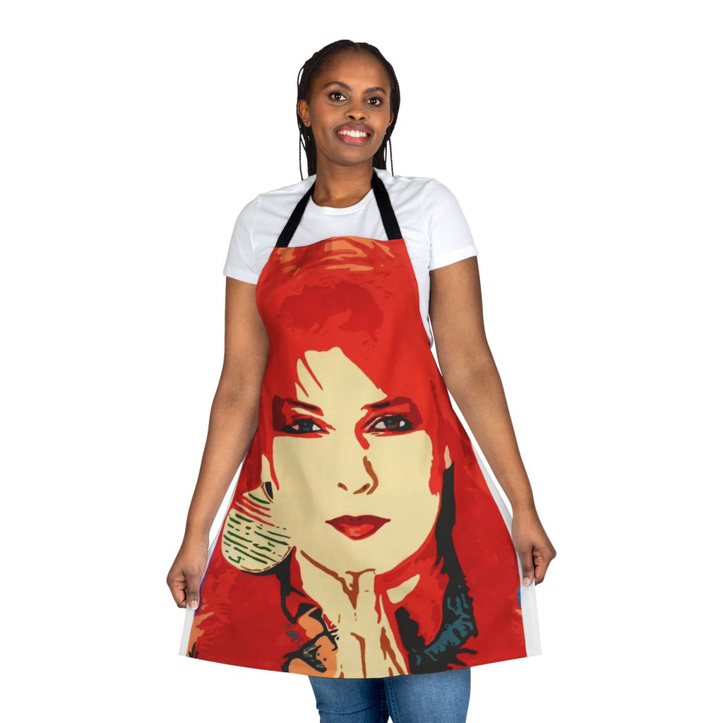Vibrant and colorful pop art style apron featuring Toyah Wilcox, an iconic 1980s British singer and musician.
