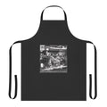 A vibrant square apron featuring a pop art design inspired by vintage vinyl records.