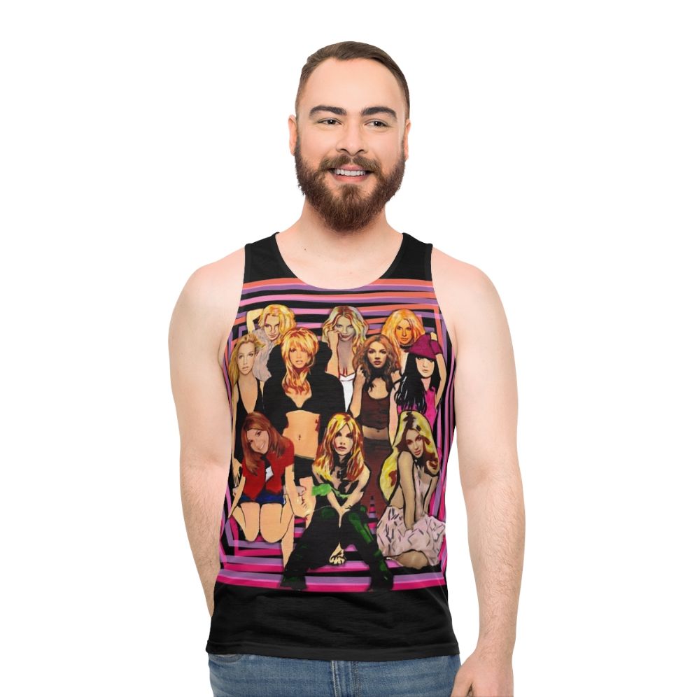 Retro pop art unisex tank top with 90s music references