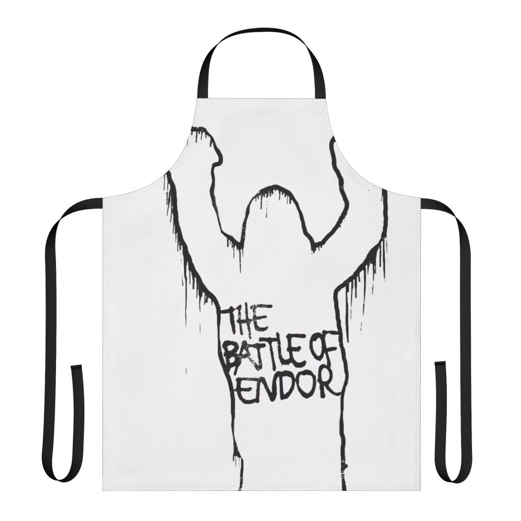 Retro pop art vinyl record mashup design on a durable kitchen apron