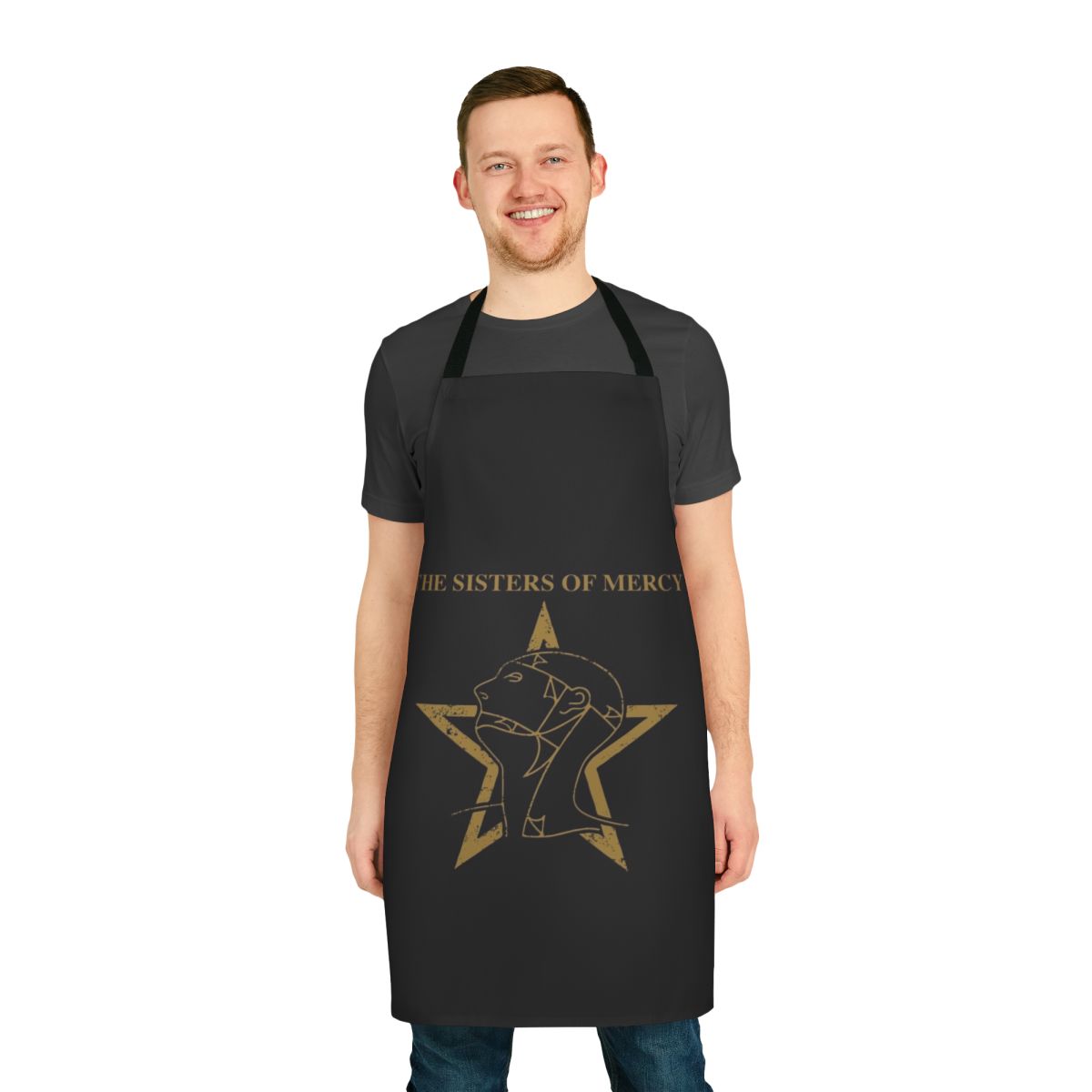 Retro post-punk music-themed apron for alternative music fans