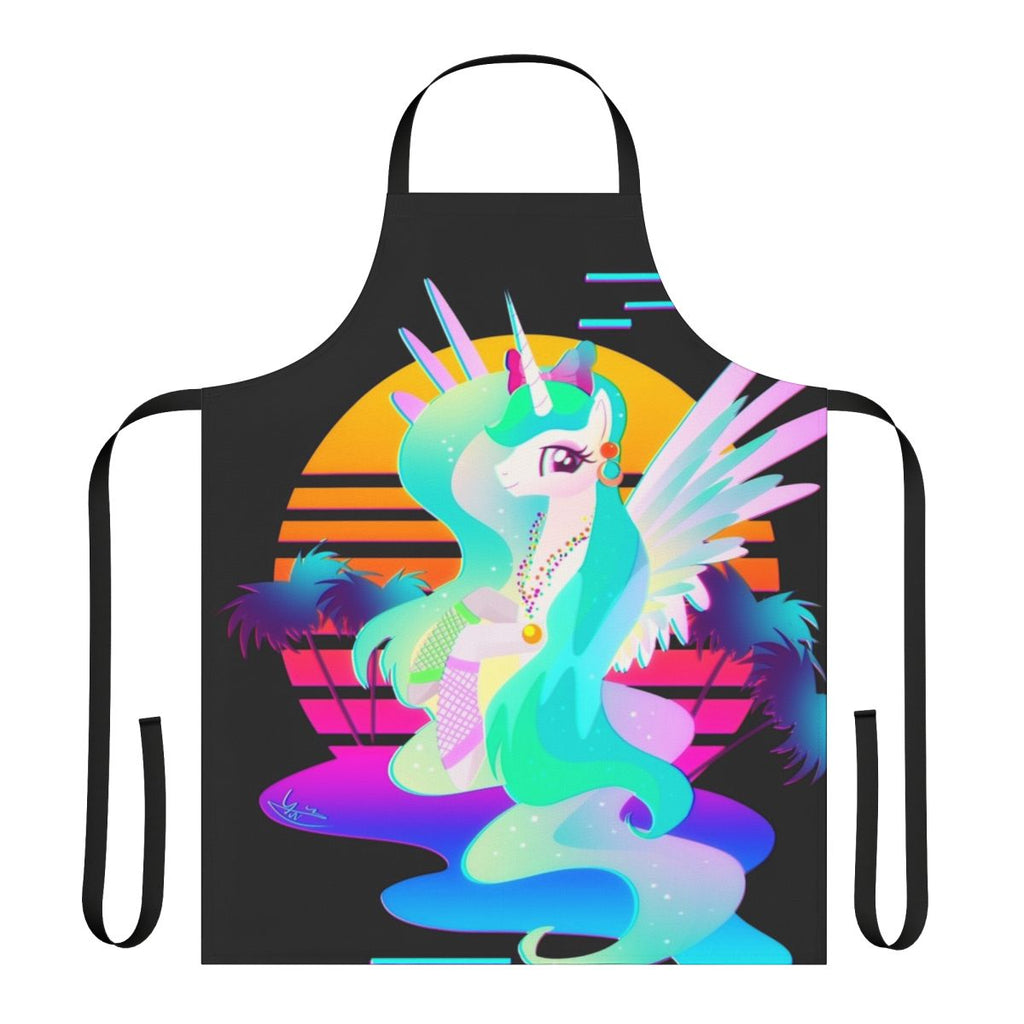 Synthwave-themed apron featuring Princess Celestia from My Little Pony: Friendship is Magic
