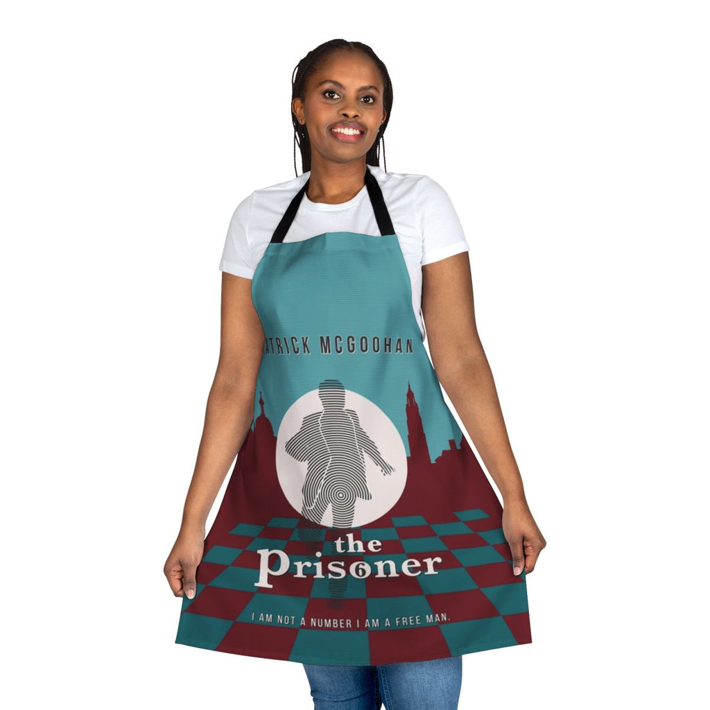 Retro "The Prisoner" inspired apron featuring iconic imagery from the classic 1960s TV series