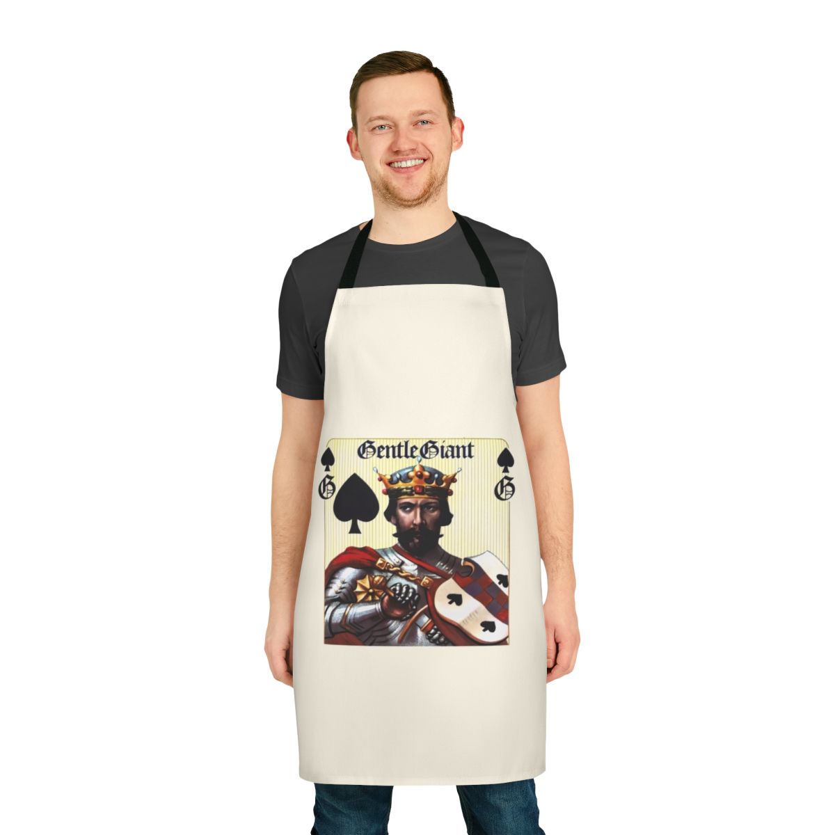 Retro-style apron featuring a progressive rock tribute band design