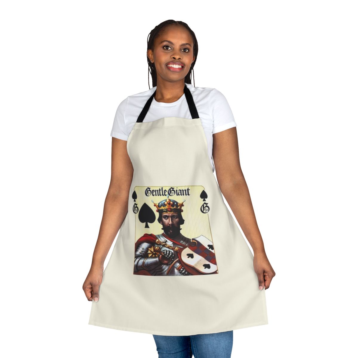 Retro-style apron featuring a progressive rock tribute band design