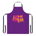 Psychedelic flower-patterned apron in retro 1960s style, referencing Laurel Canyon music scene