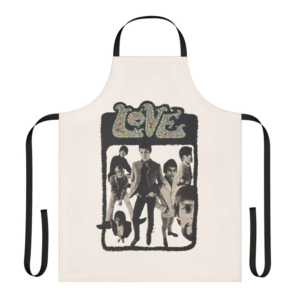 Vintage-style apron featuring psychedelic rock design inspired by the band Love and their 1960s album "Forever Changes"