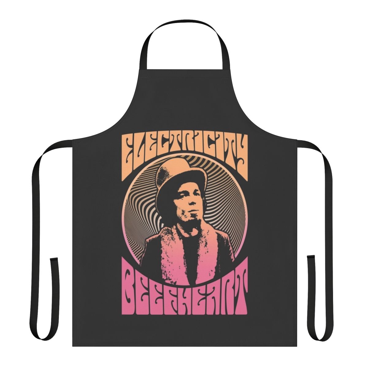 Vibrant psychedelic rock-themed apron inspired by the music of Captain Beefheart