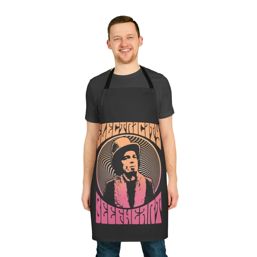 Vibrant psychedelic rock-themed apron inspired by the music of Captain Beefheart