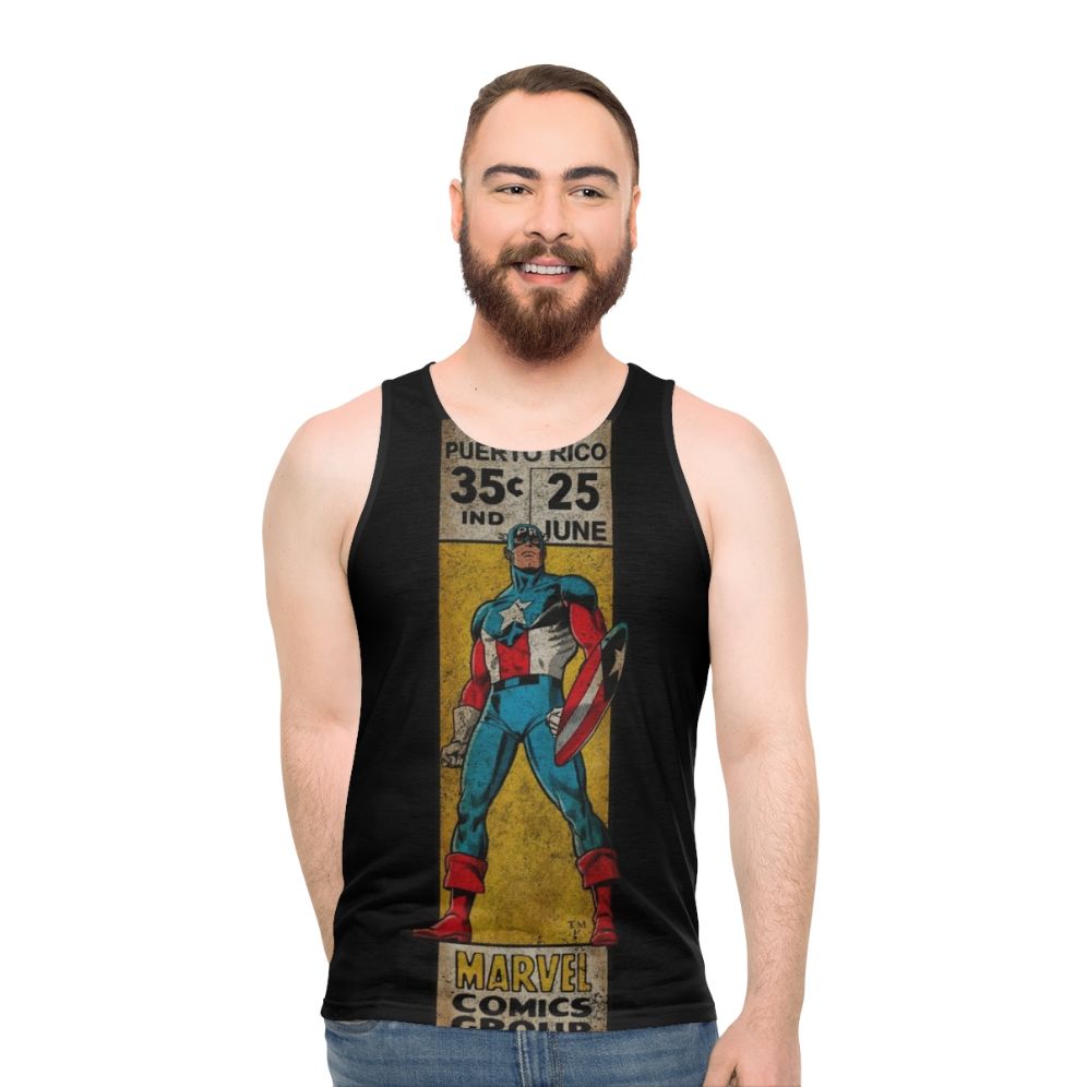 Retro Puerto Rican pride comic book hero tank top