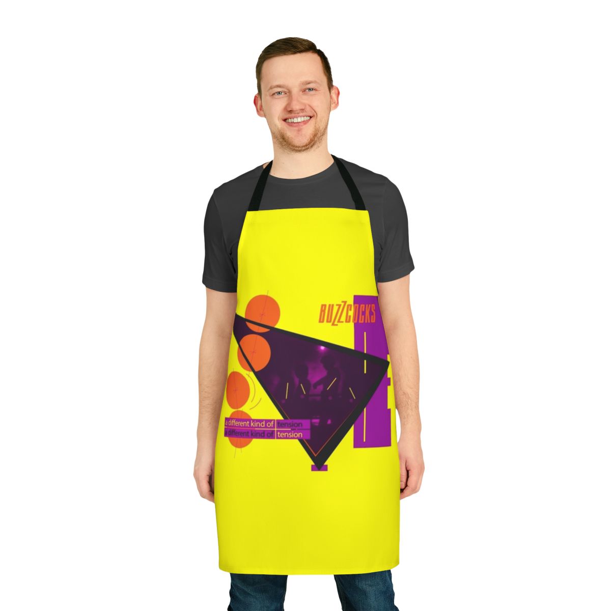 Retro punk rock apron inspired by classic British post-punk bands