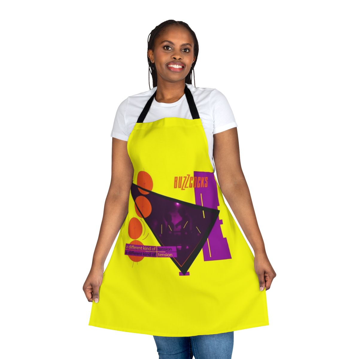 Retro punk rock apron inspired by classic British post-punk bands