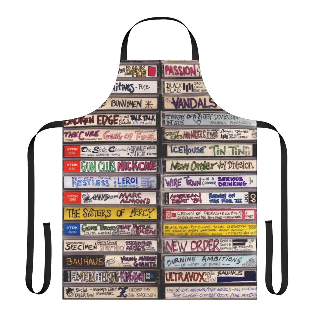 Retro-style apron featuring a punk cassette tape design