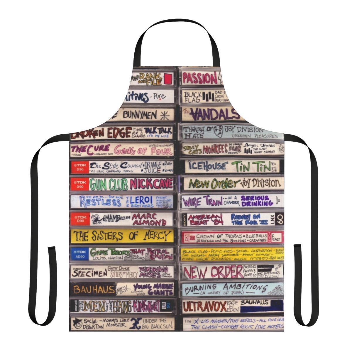 Retro-style apron featuring a punk cassette tape design