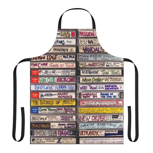 Retro-style apron featuring a punk cassette tape design
