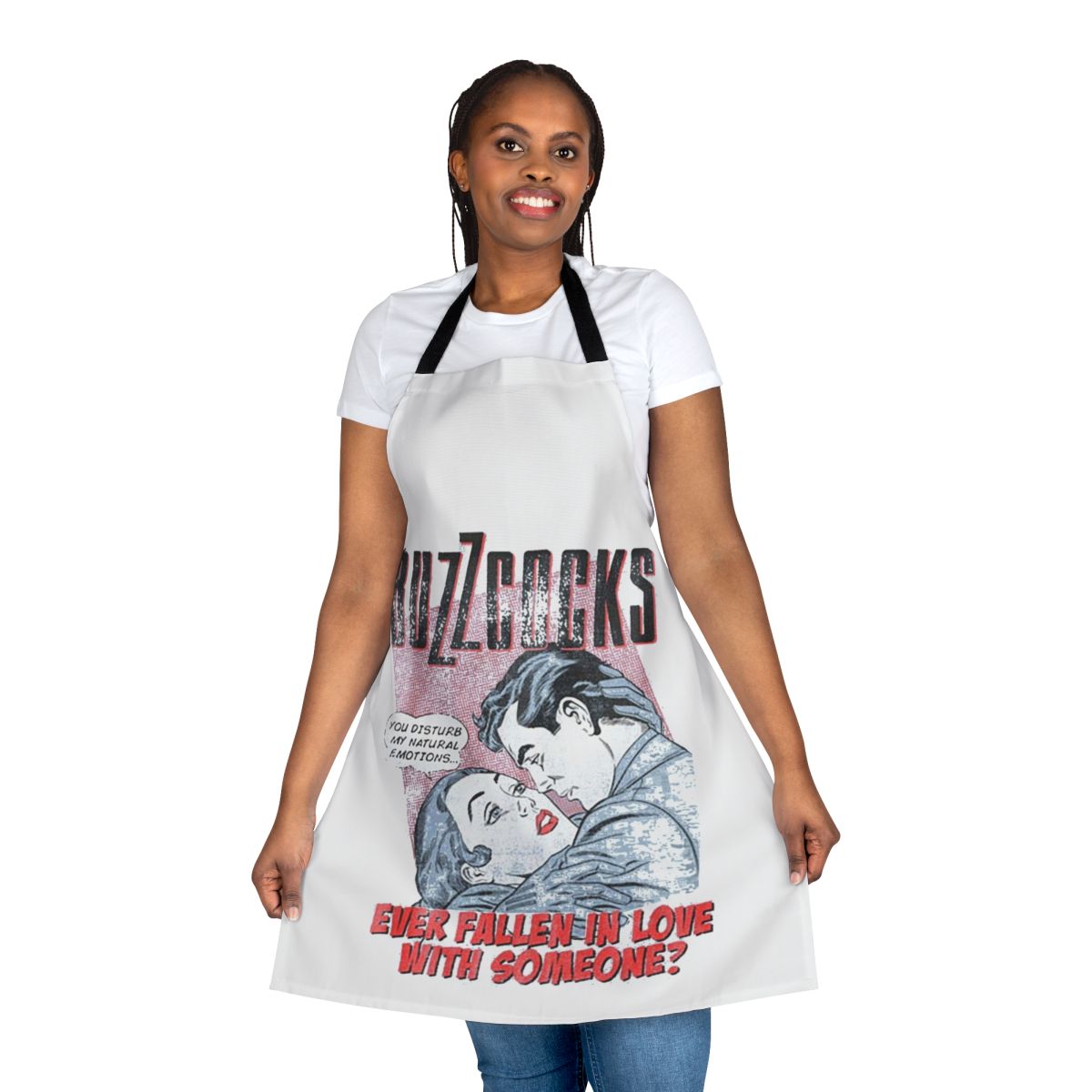 Retro Punk Inspired Vintage Apron with Buzzcocks and Fast Cars Design