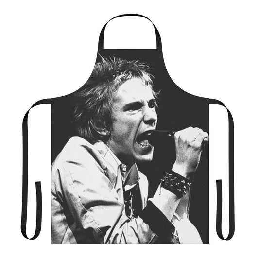 Retro punk rock 80s style apron with graphic design