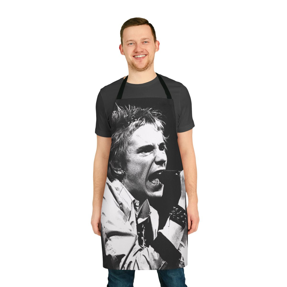 Retro punk rock 80s style apron with graphic design