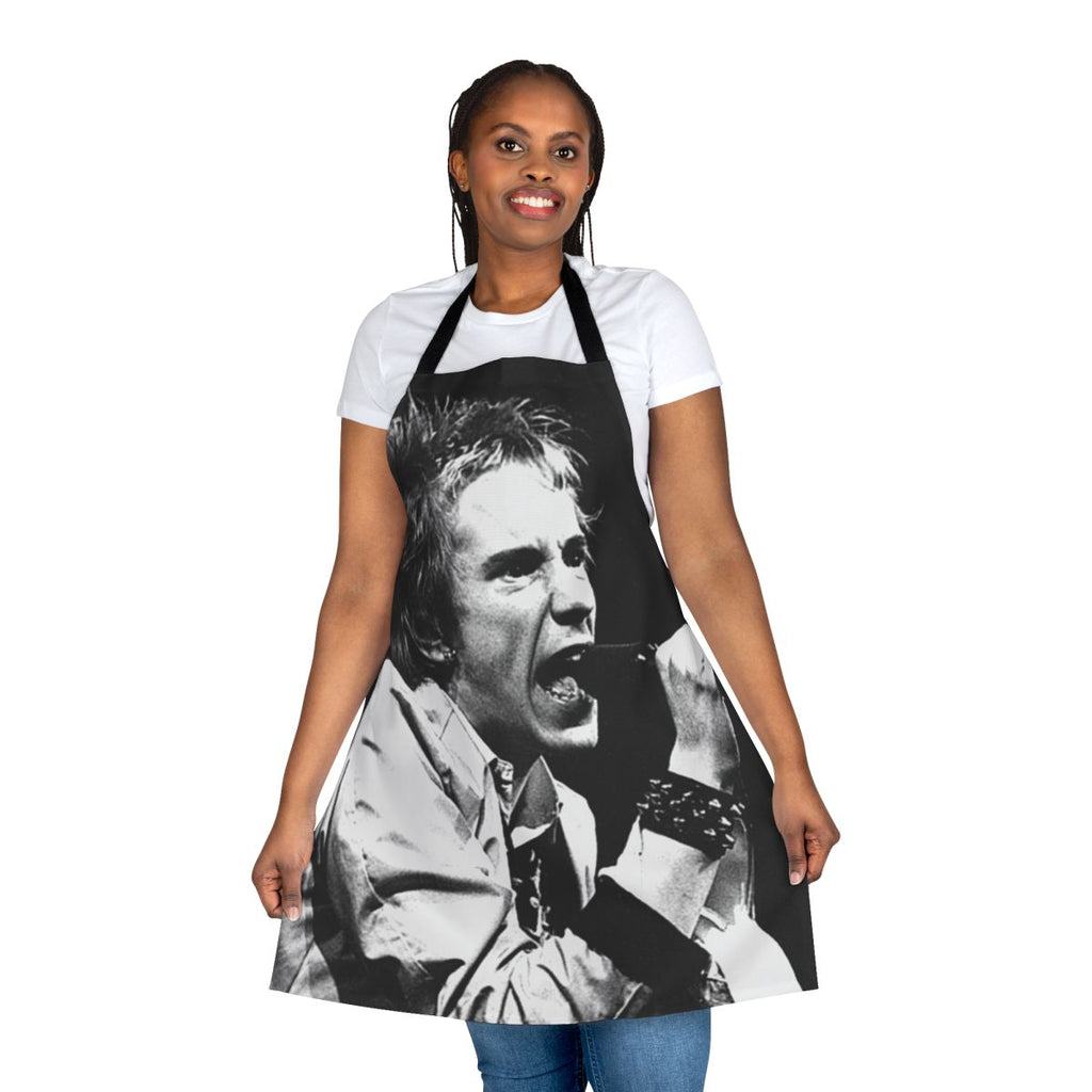 Retro punk rock 80s style apron with graphic design