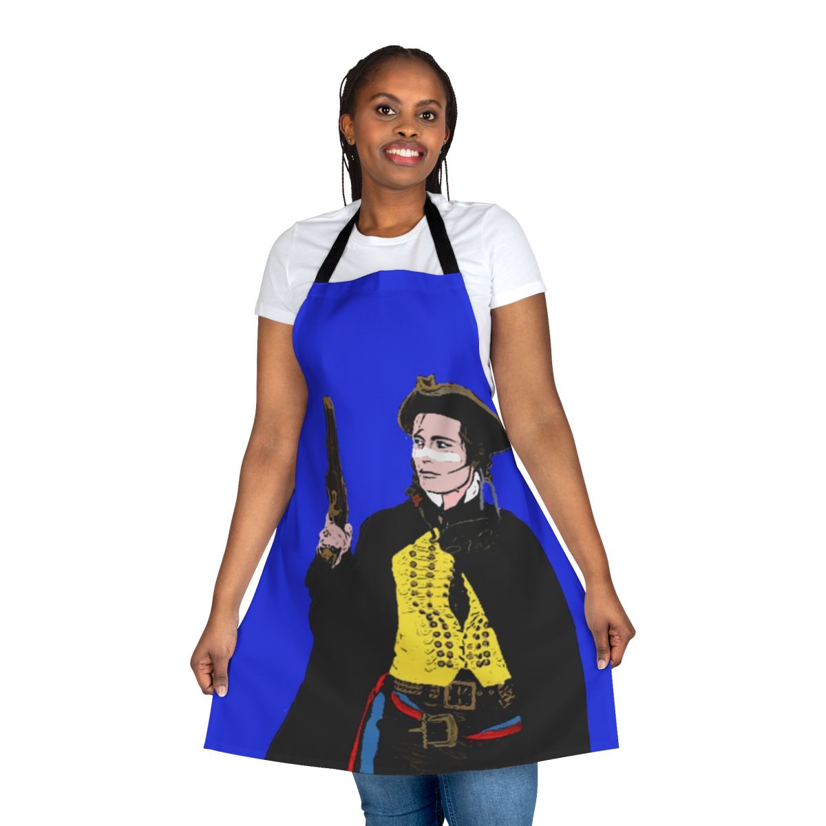 Stylish apron featuring retro Adam Ant-inspired punk rock design