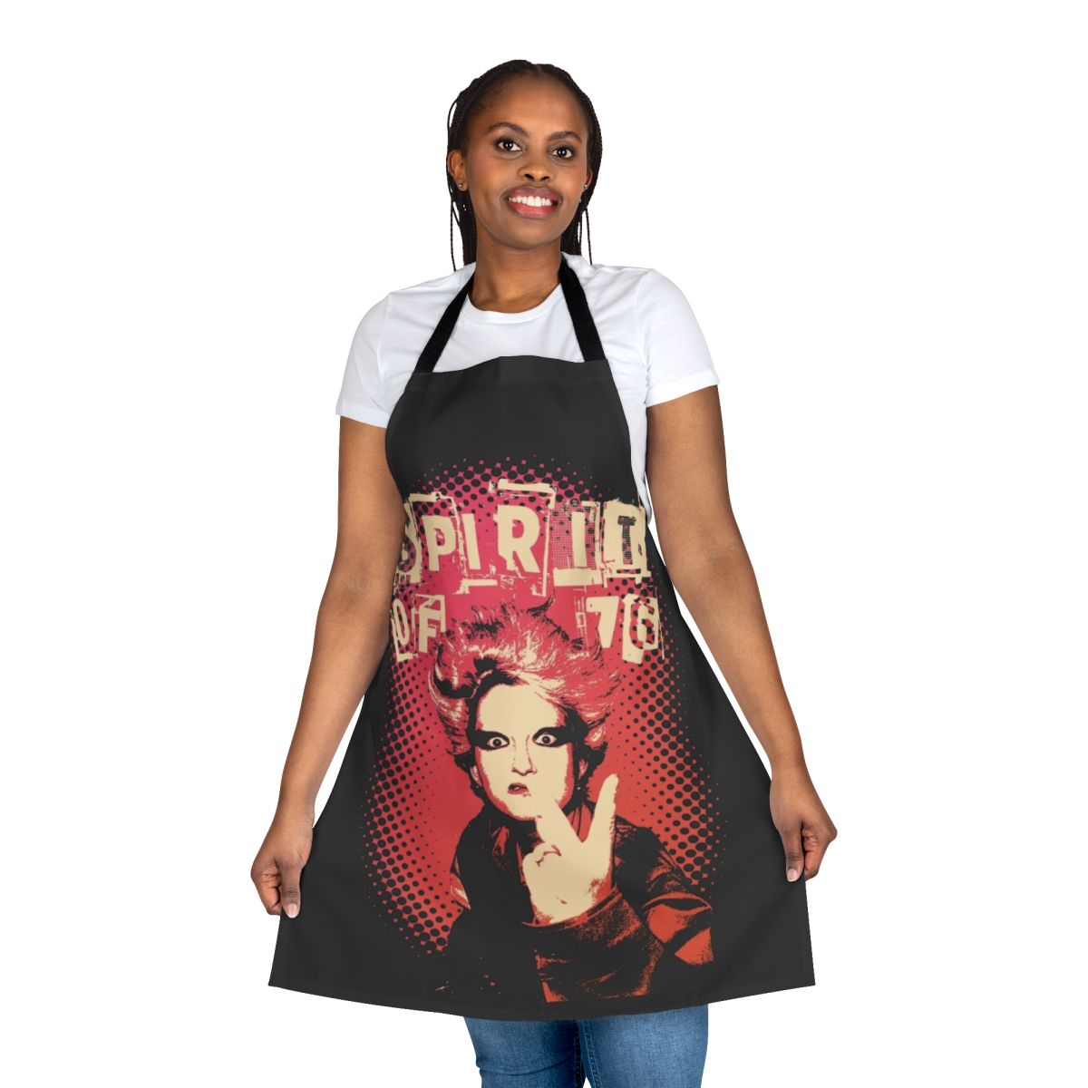 Vintage-inspired punk rock apron with iconic UK punk graphics