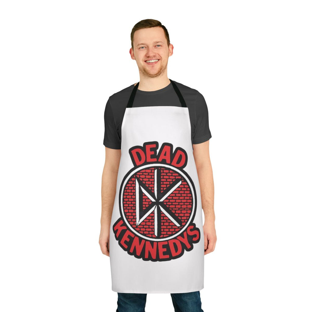 Retro punk rock band apron featuring bold American punk design