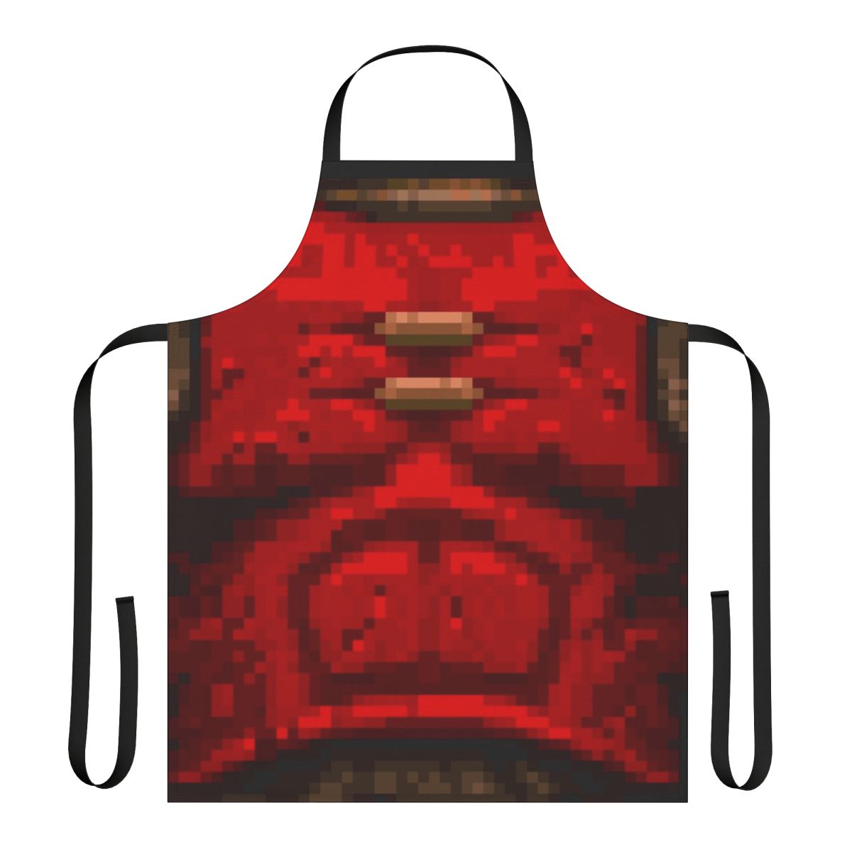 A stylized pixel art apron depicting the iconic red armor from the classic first-person shooter game Quake.