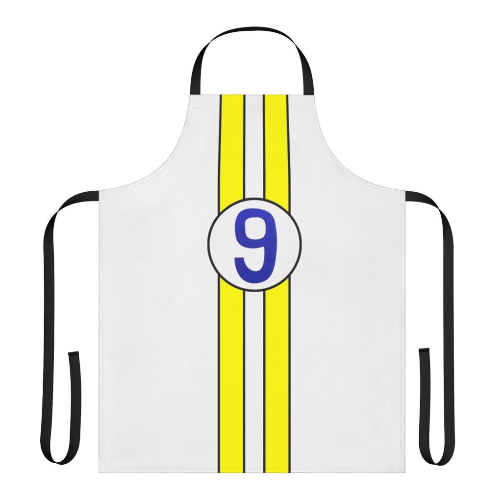 Retro racing-inspired apron featuring a Speed Racer-style car and star design