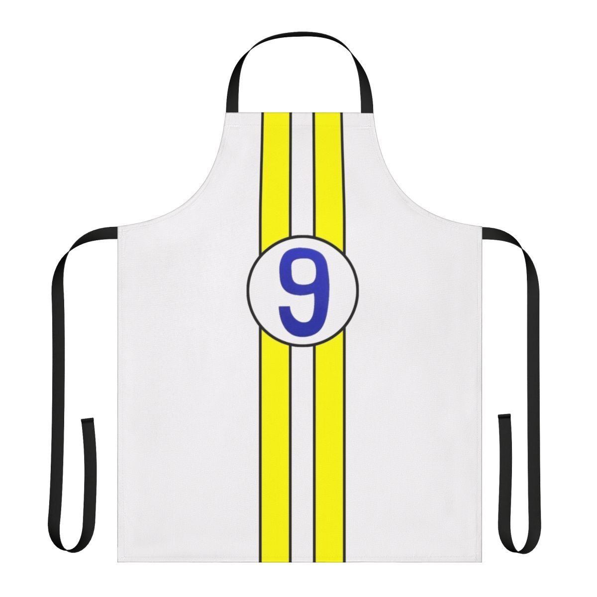 Retro racing-inspired apron featuring a Speed Racer-style car and star design