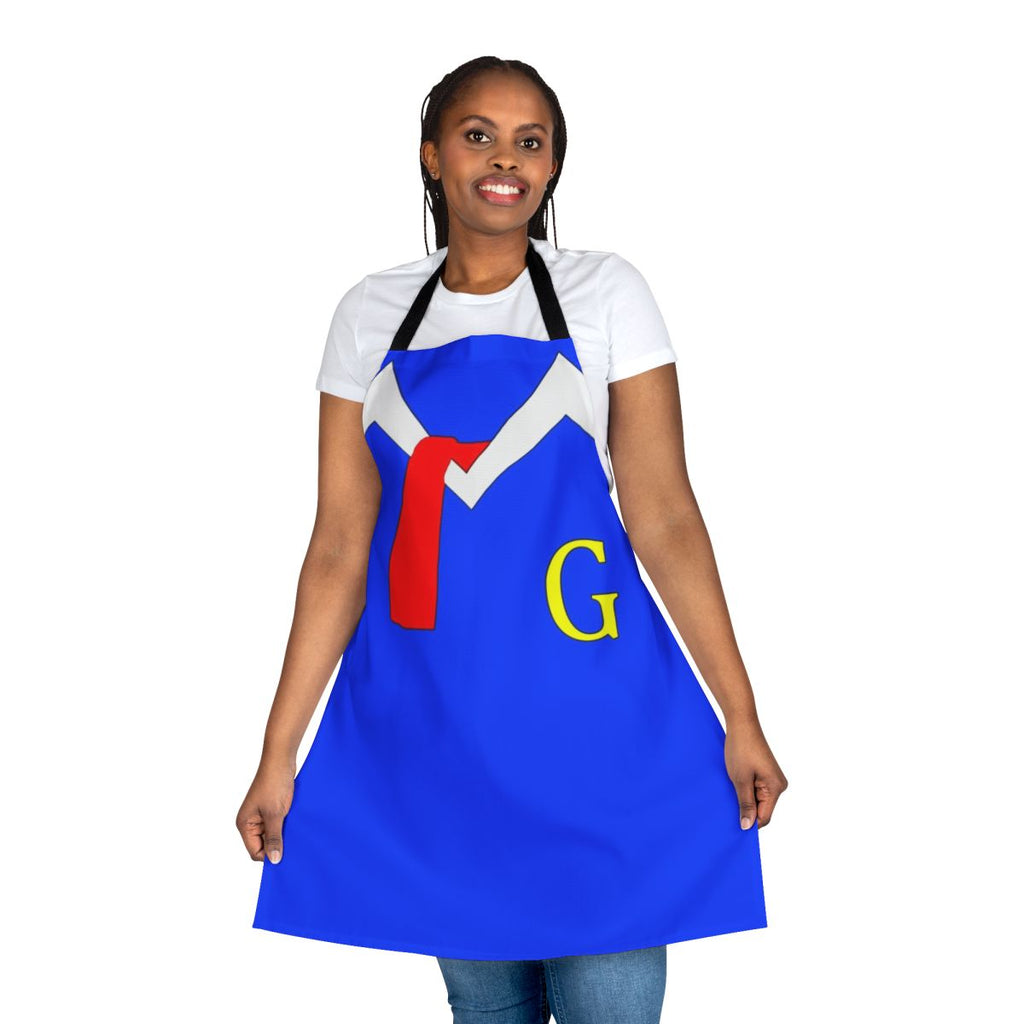 Illustrated kitchen apron featuring the iconic Speed Racer car, Mach 5, and characters from the classic anime series.