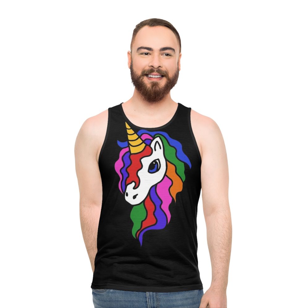 Retro Rainbow Unicorn Unisex Tank Top