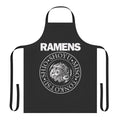 A retro-style apron featuring a punk rock music and ramen noodle design