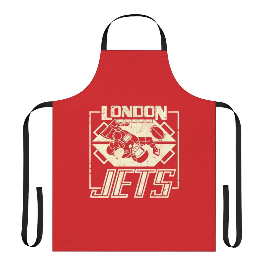 Red Dwarf London Jets themed apron with distressed, vintage-style design